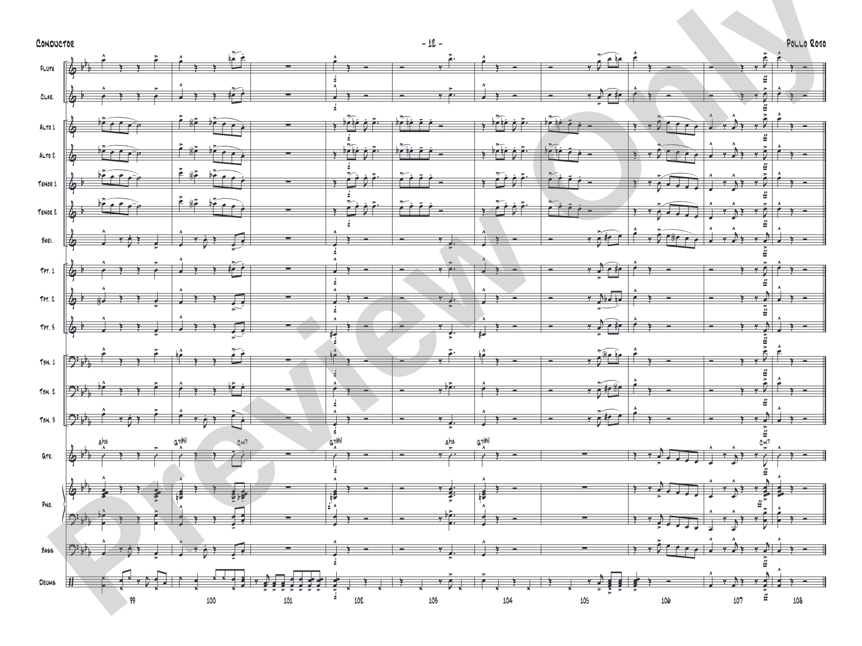 Pollo Rojo: Jazz Ensemble Conductor Score & Parts