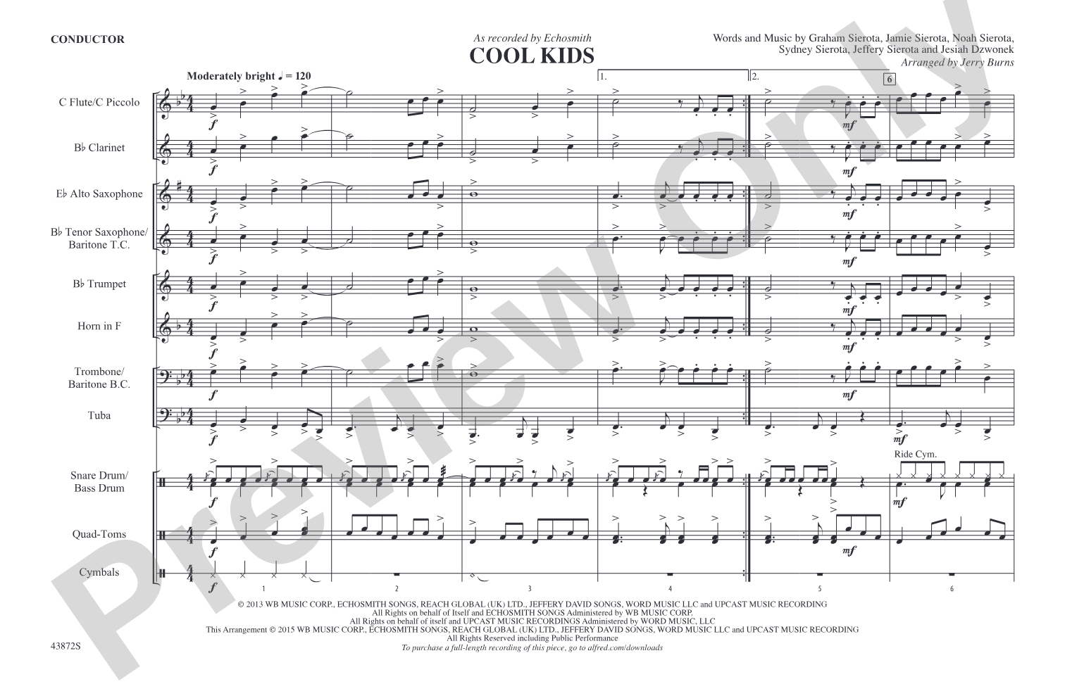 Cool Kids: Marching Band Conductor Score & Parts