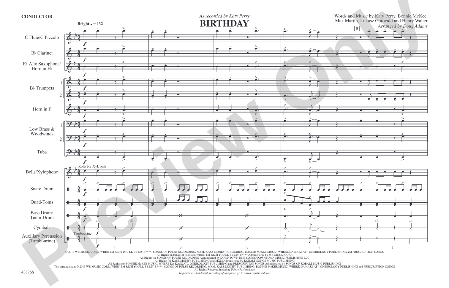 Birthday: Marching Band Conductor Score & Parts