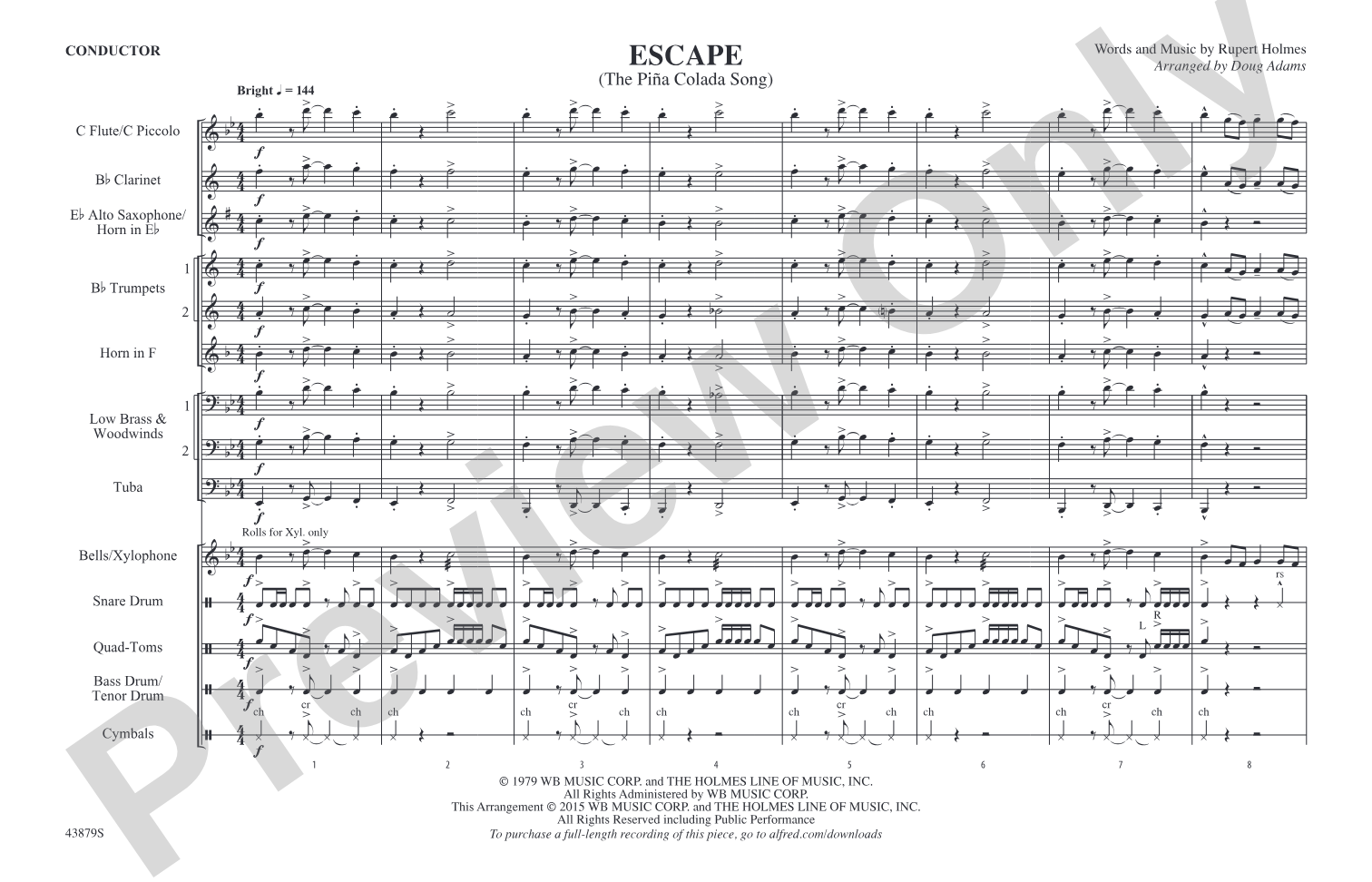 Escape (from Guardians of the Galaxy): Marching Band Conductor Score & Parts