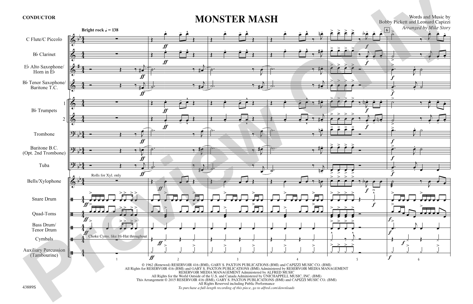 Monster Mash: Marching Band Conductor Score & Parts