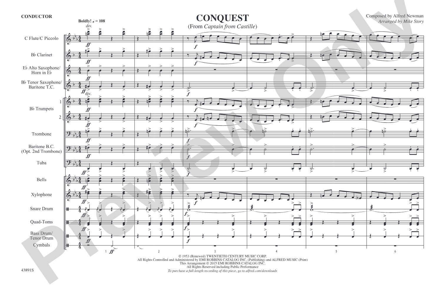 Conquest (from Captain from Castille): Marching Band Conductor Score & Parts
