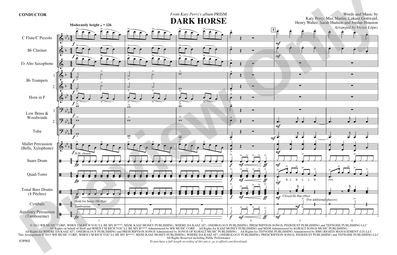 Dark Horse: Marching Band Conductor Score & Parts