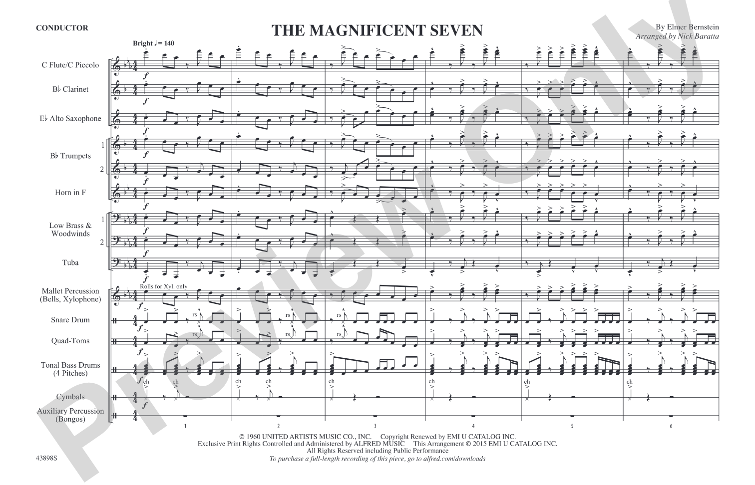 The Magnificent Seven: Marching Band Conductor Score & Parts