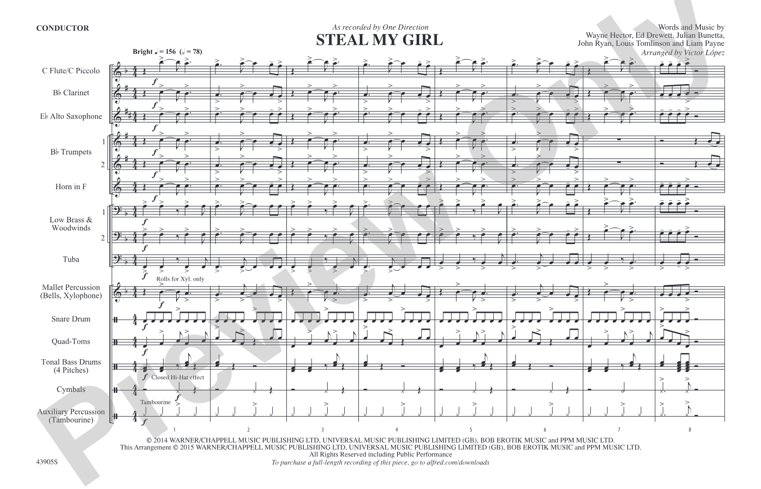 Steal My Girl: Marching Band Conductor Score & Parts