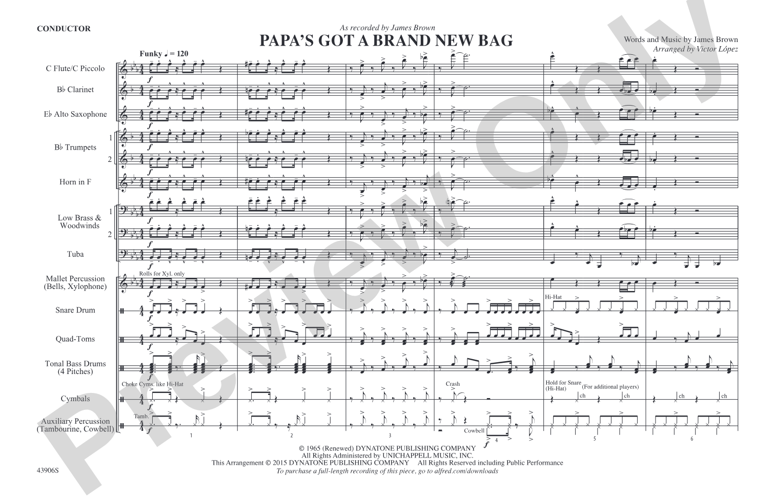 Papa's Got a Brand New Bag: Marching Band Conductor Score & Parts