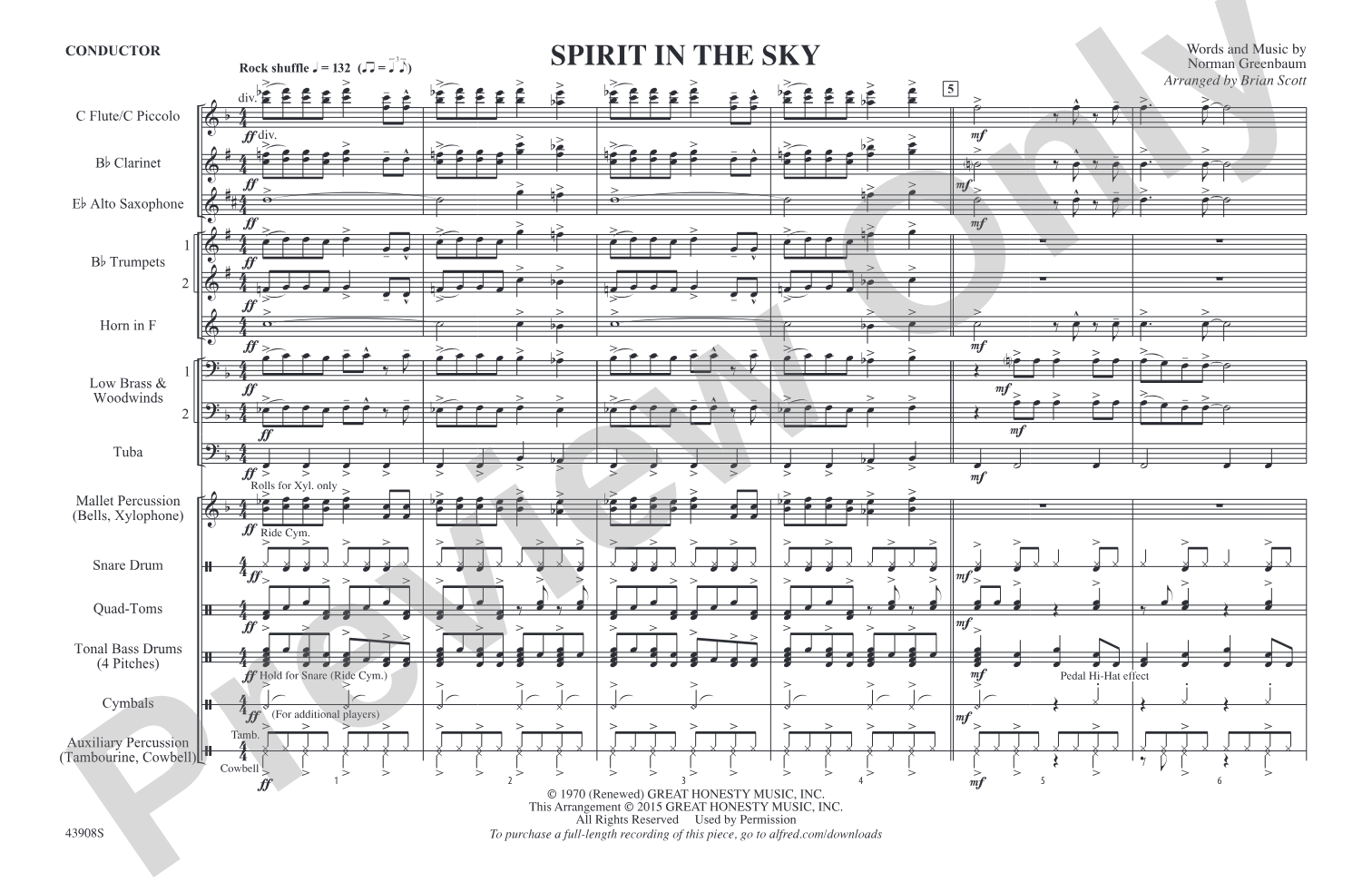 Spirit in the Sky (from Guardians of the Galaxy): Marching Band Conductor Score & Parts