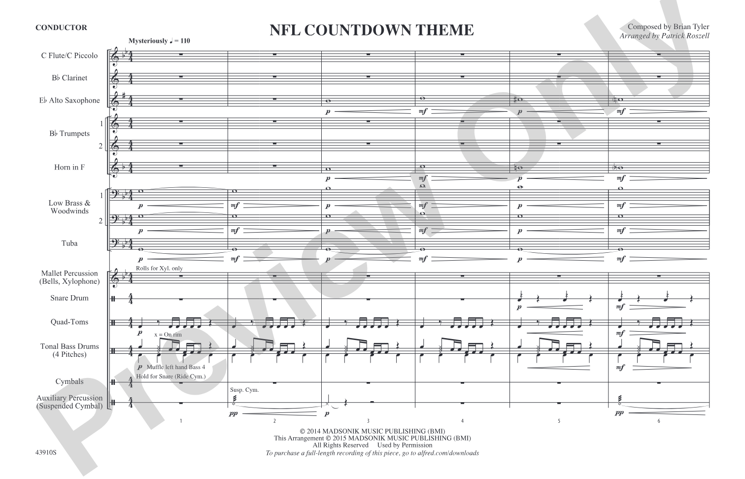 NFL Countdown Theme: Marching Band Conductor Score & Parts