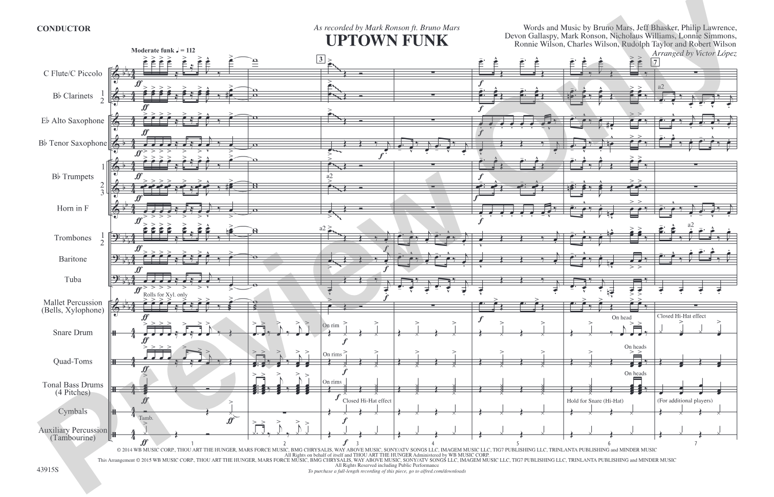 Uptown Funk: Marching Band Conductor Score & Parts