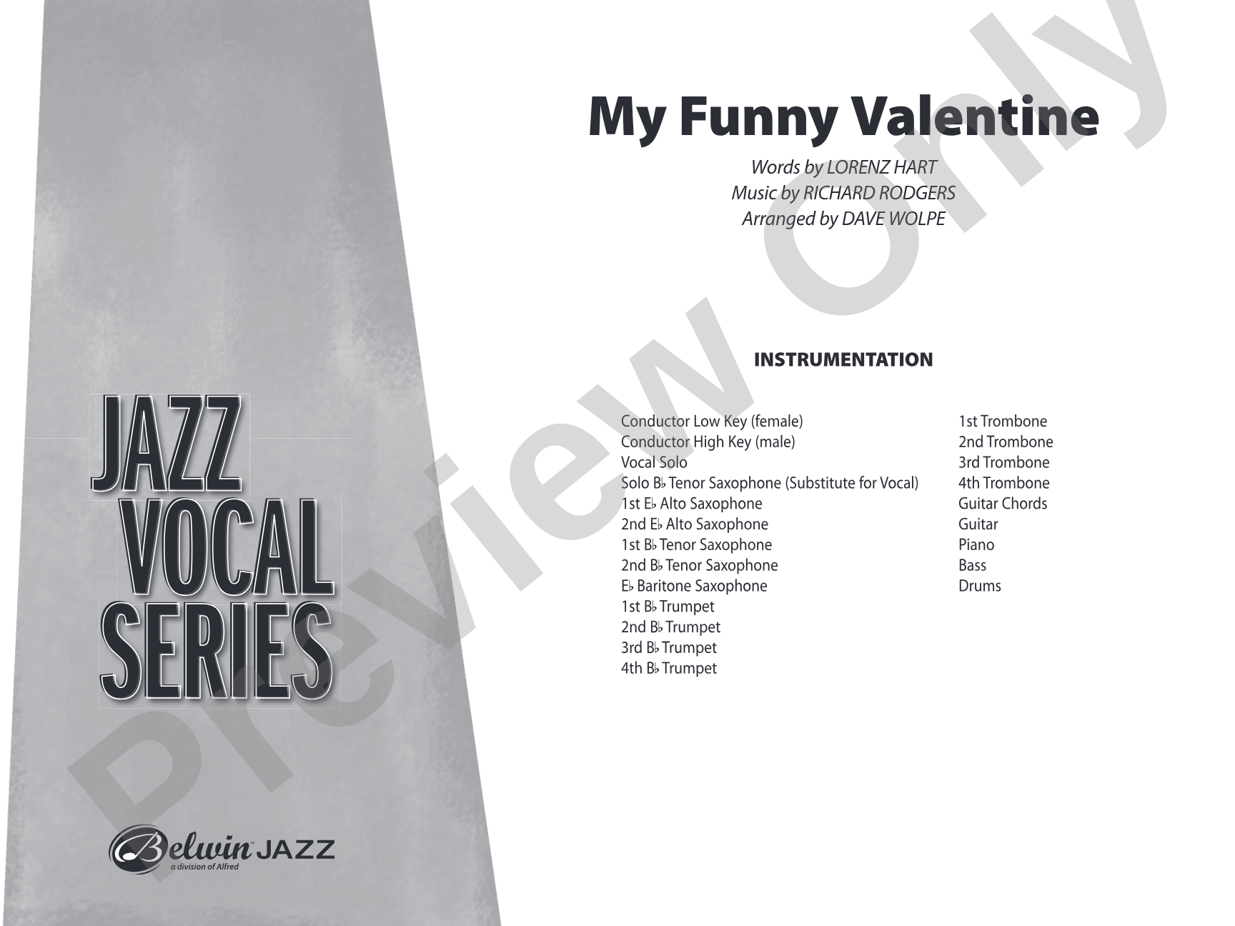 My Funny Valentine: Vocal Solo with Jazz Ensemble Conductor Score & Parts