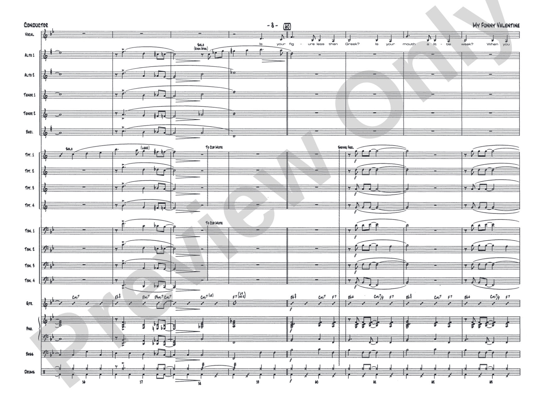 My Funny Valentine: Vocal Solo with Jazz Ensemble Conductor Score & Parts