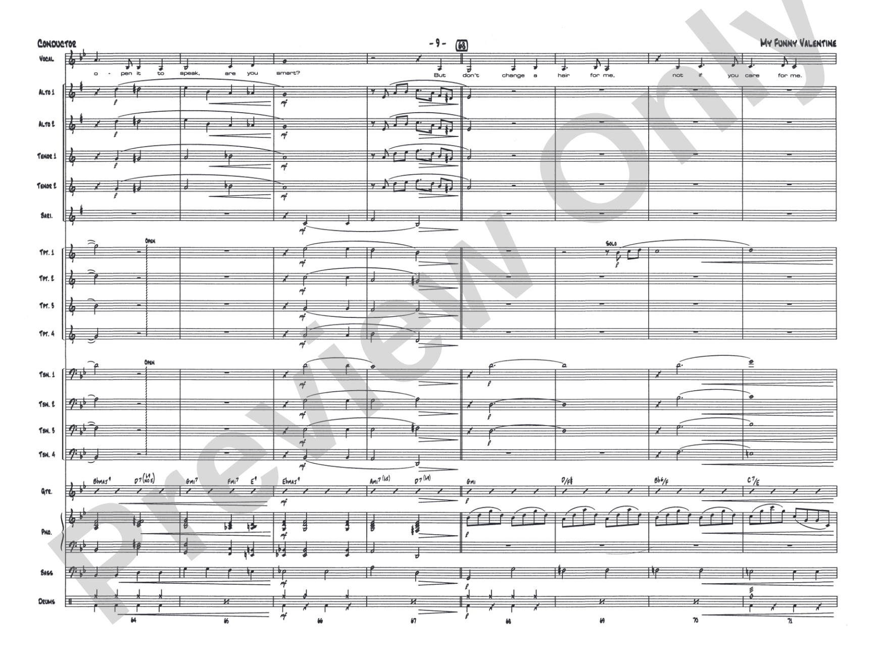 My Funny Valentine: Vocal Solo with Jazz Ensemble Conductor Score & Parts