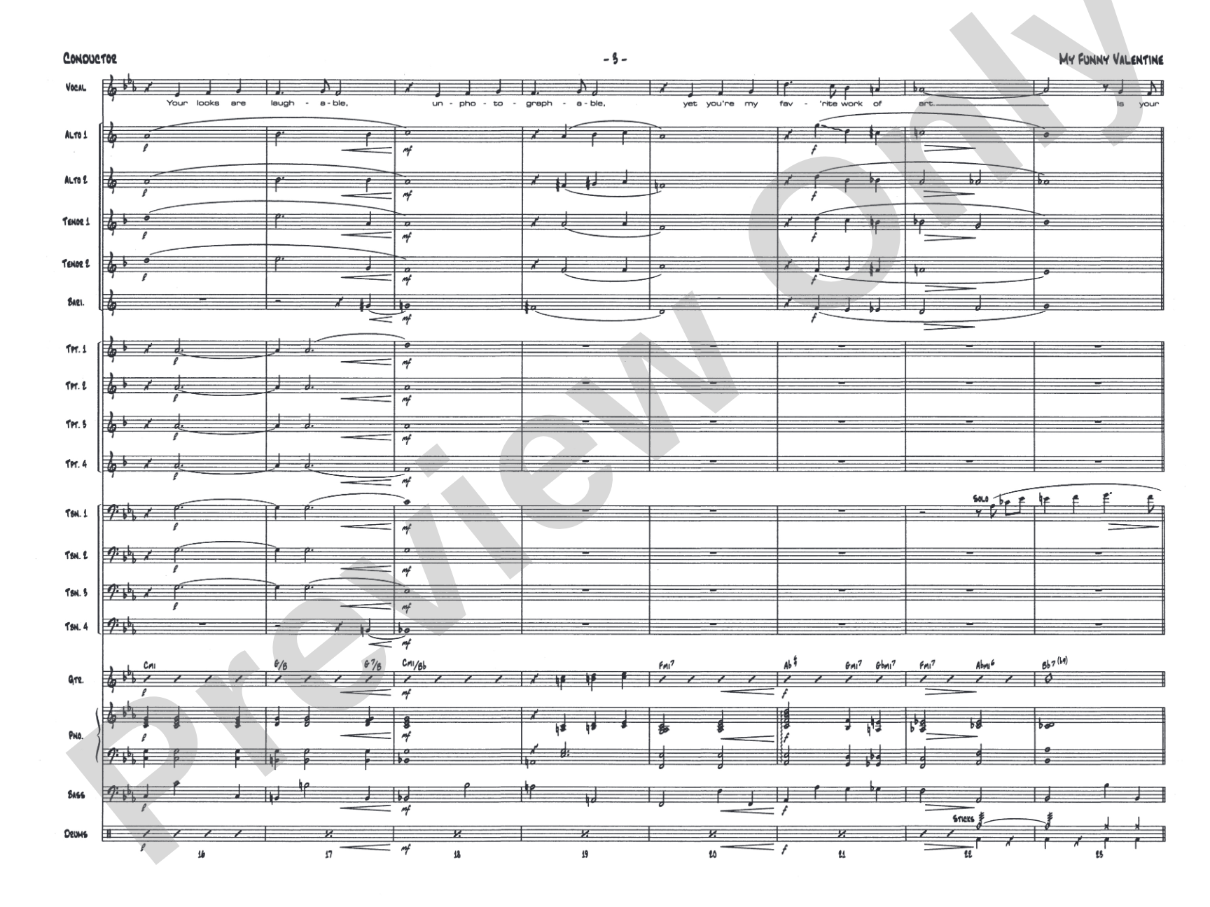 My Funny Valentine: Vocal Solo with Jazz Ensemble Conductor Score & Parts