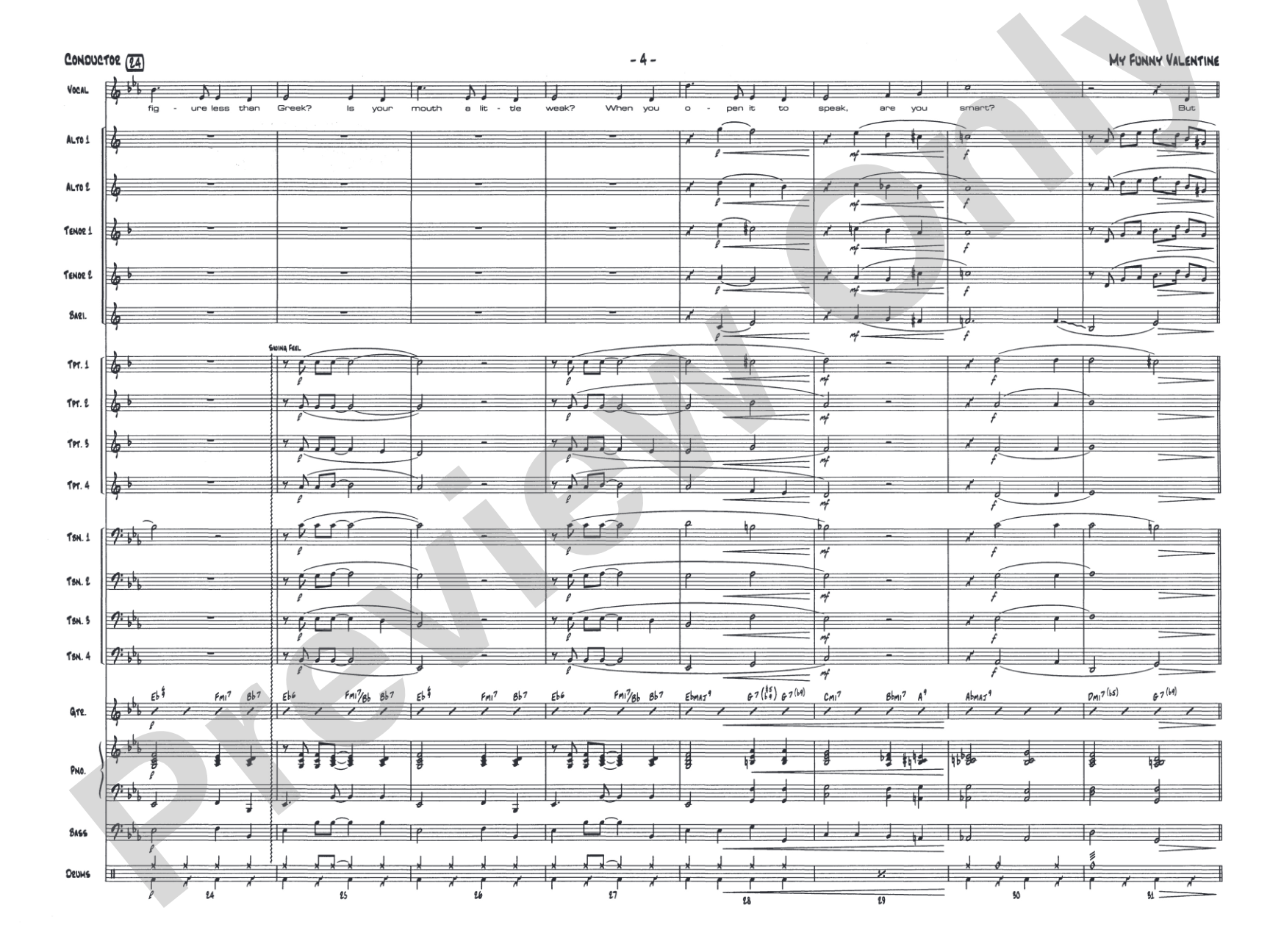 My Funny Valentine: Vocal Solo with Jazz Ensemble Conductor Score & Parts