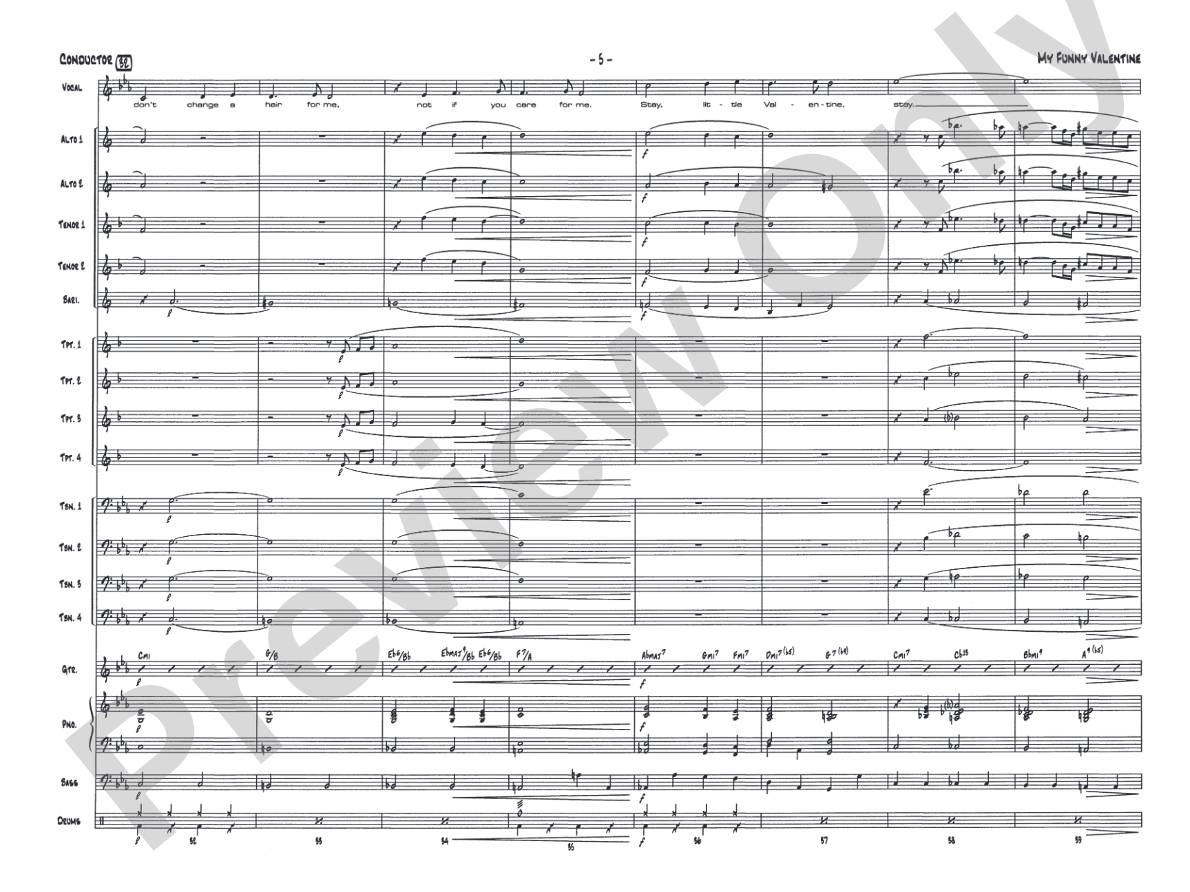 My Funny Valentine: Vocal Solo with Jazz Ensemble Conductor Score & Parts