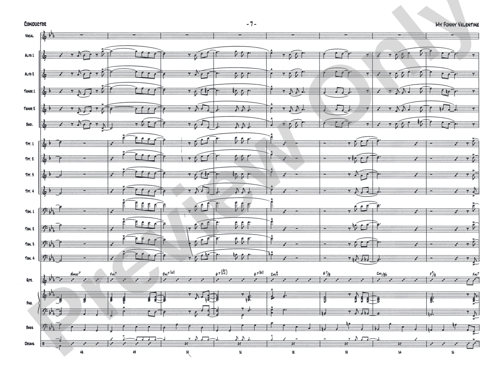 My Funny Valentine: Vocal Solo with Jazz Ensemble Conductor Score & Parts