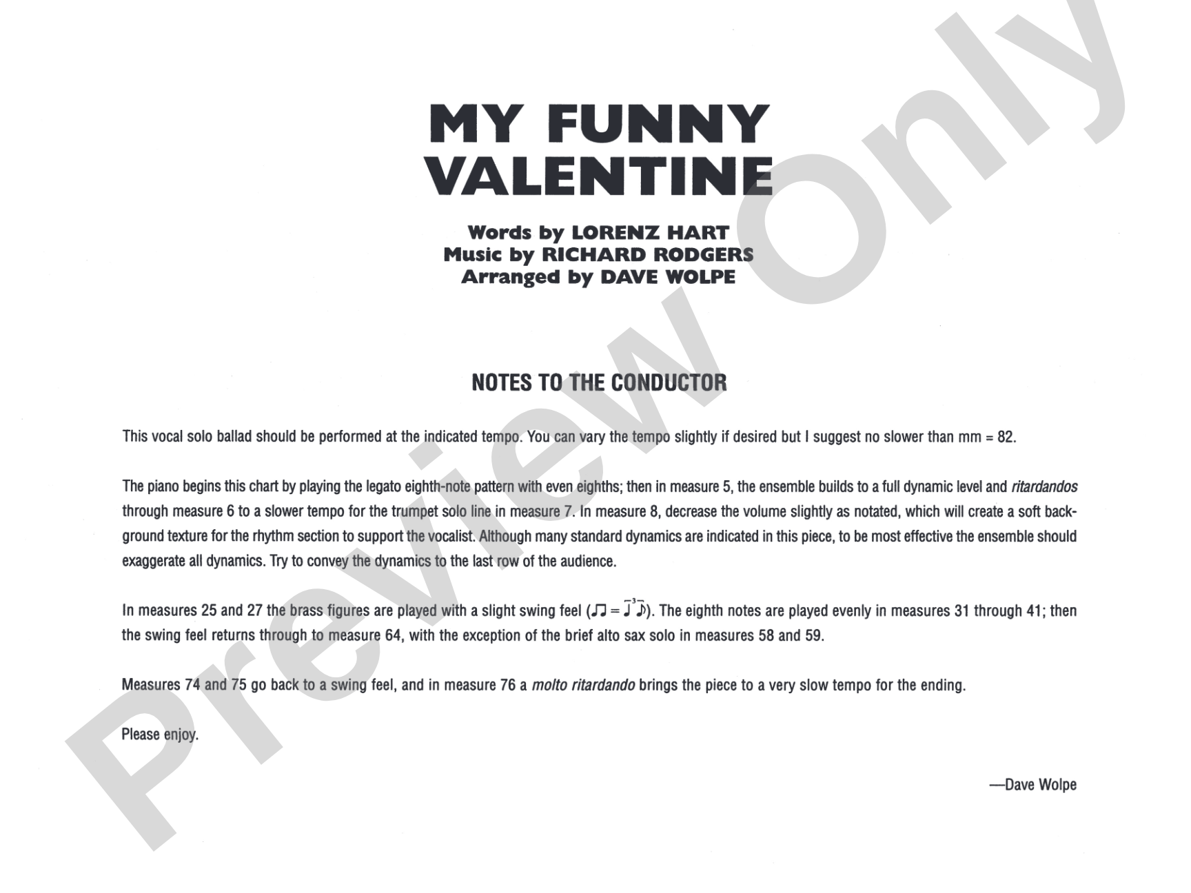 My Funny Valentine: Vocal Solo with Jazz Ensemble Conductor Score & Parts