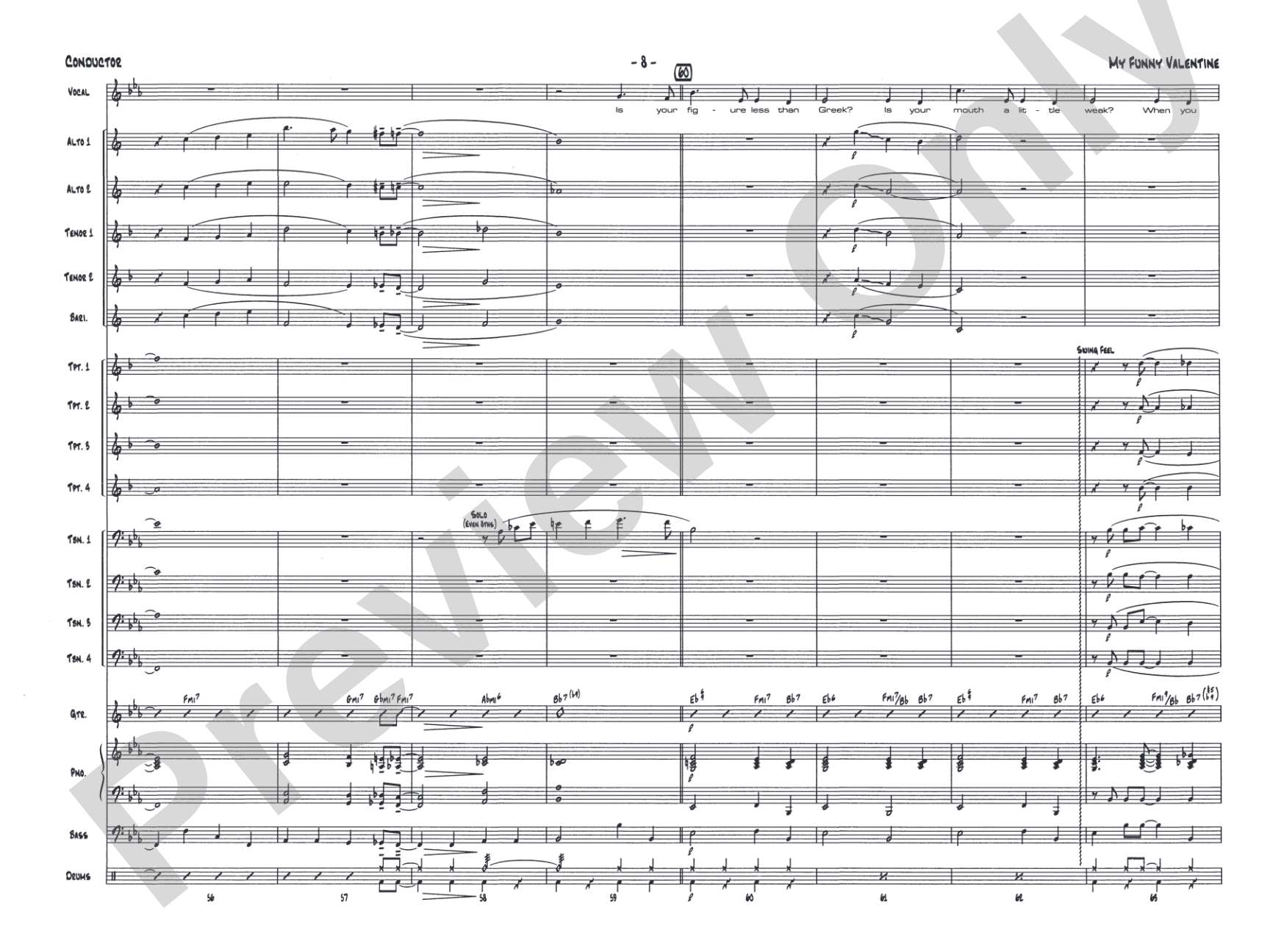 My Funny Valentine: Vocal Solo with Jazz Ensemble Conductor Score & Parts