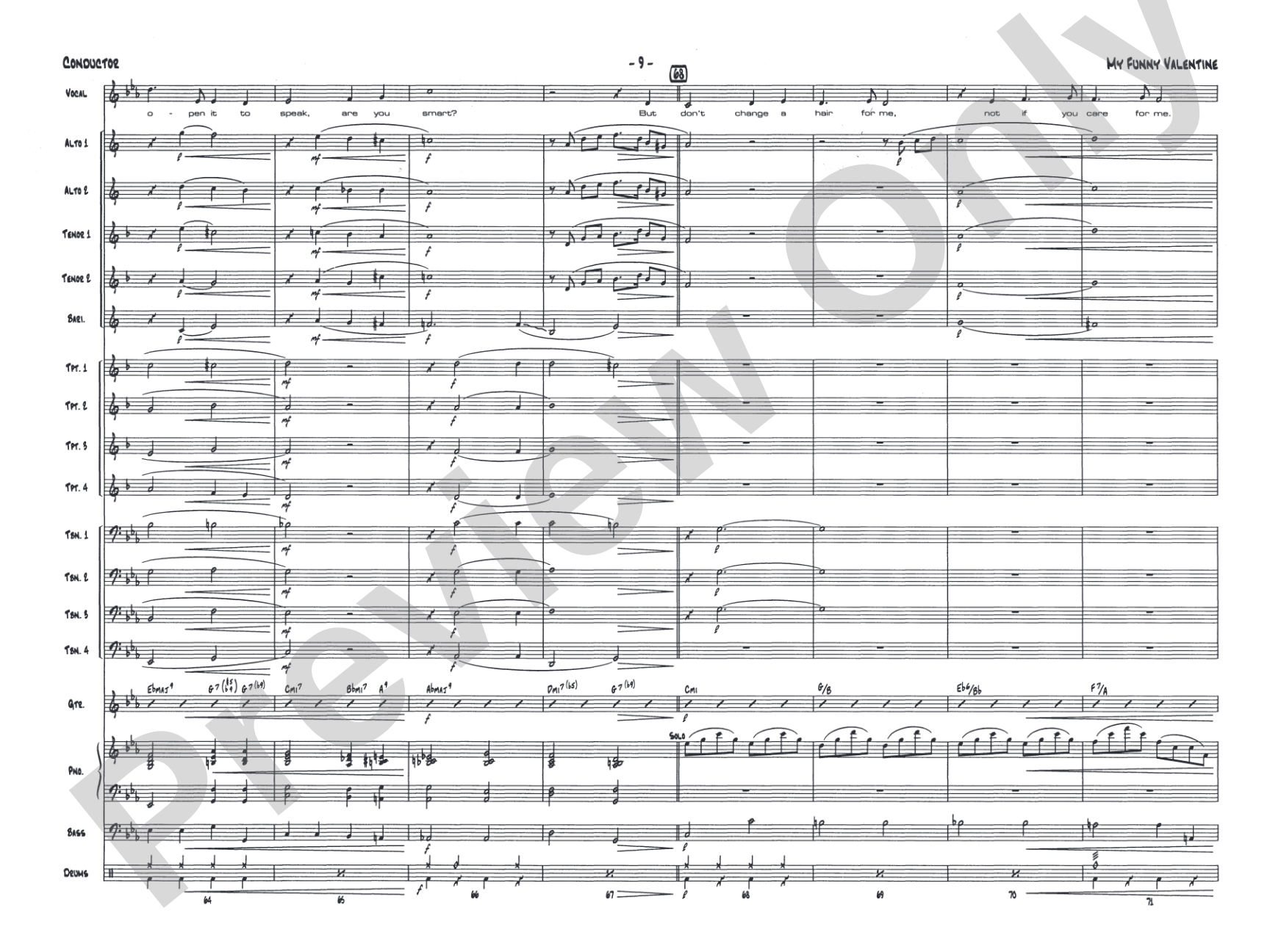 My Funny Valentine: Vocal Solo with Jazz Ensemble Conductor Score & Parts