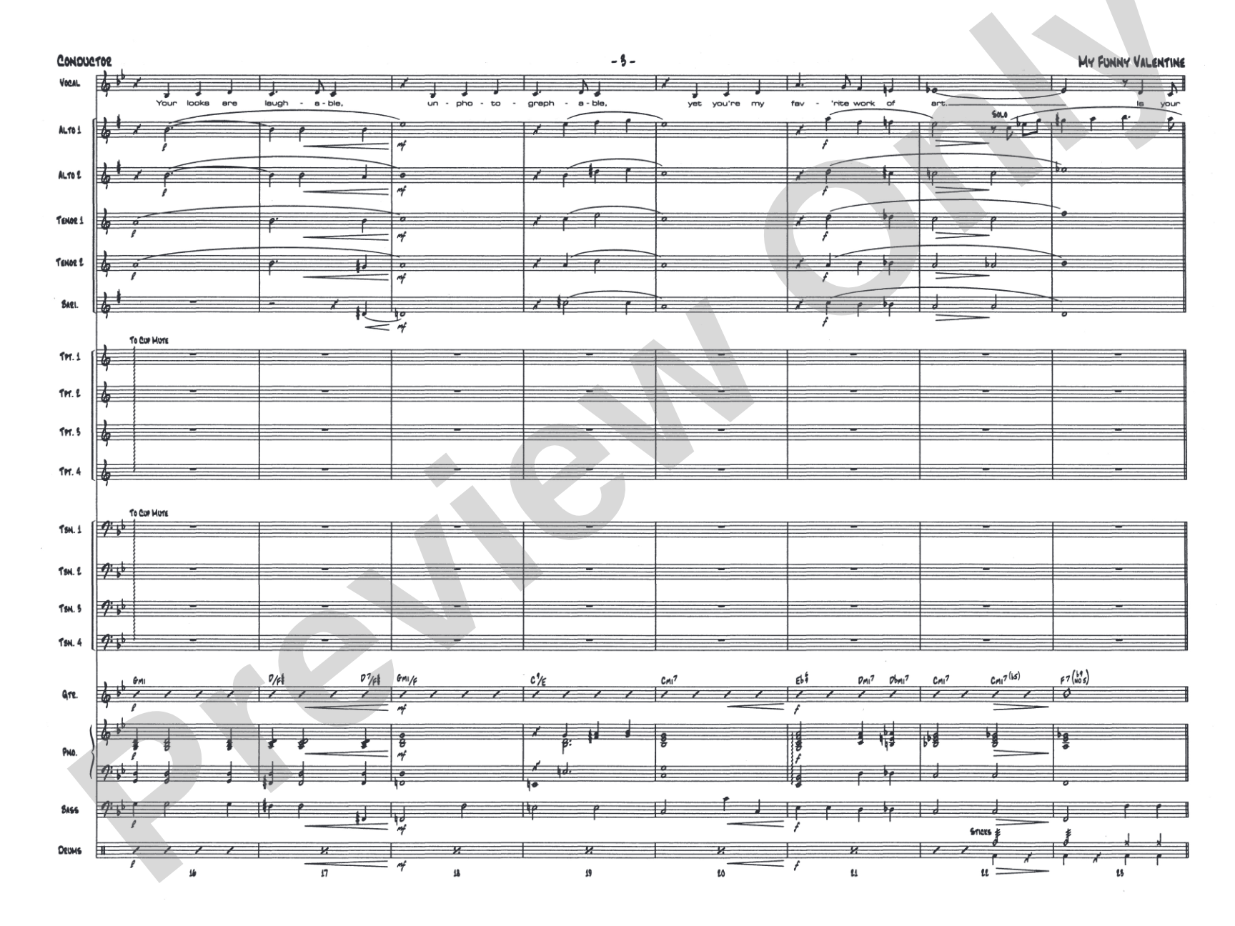 My Funny Valentine: Vocal Solo with Jazz Ensemble Conductor Score & Parts