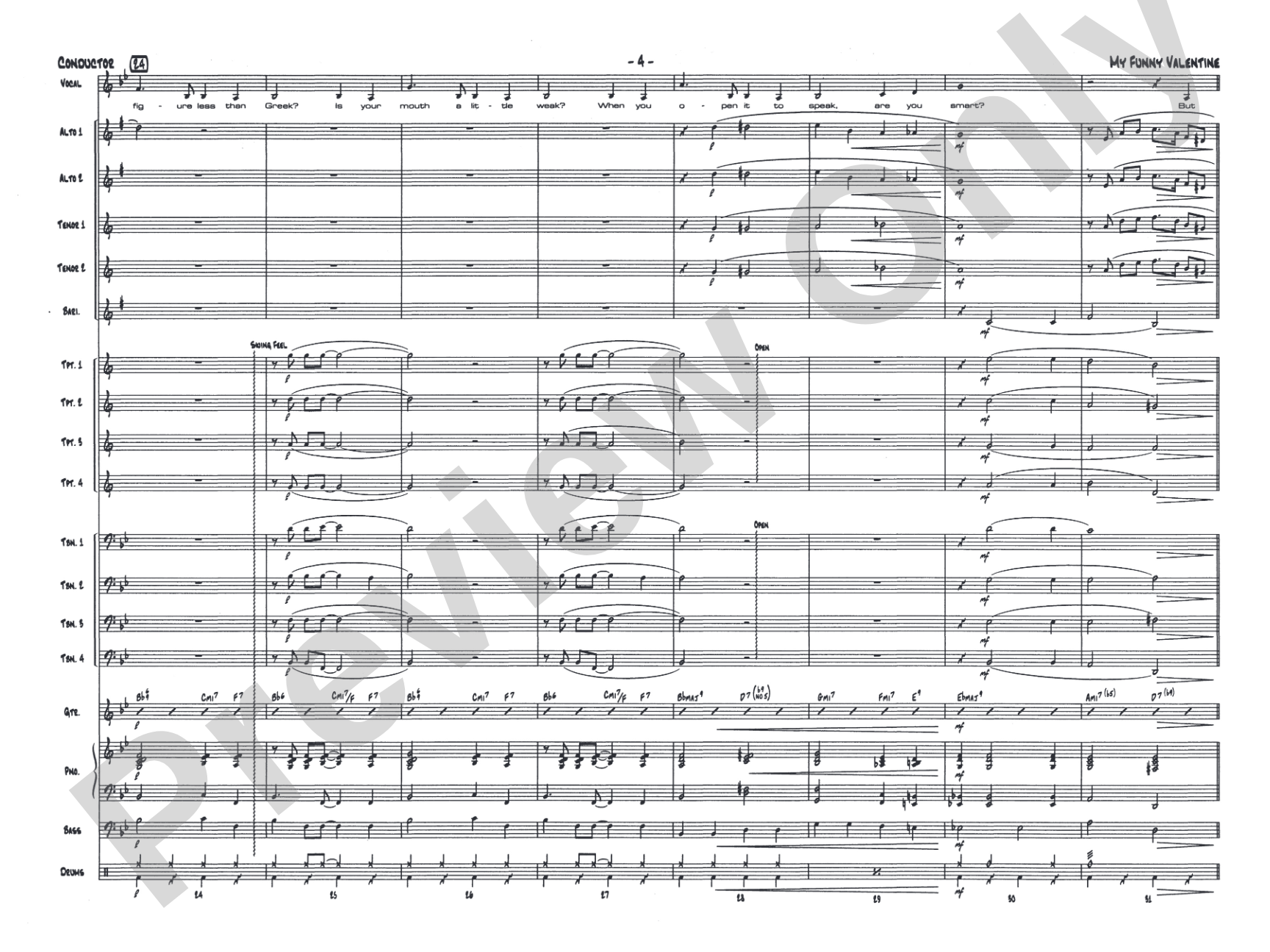 My Funny Valentine: Vocal Solo with Jazz Ensemble Conductor Score & Parts