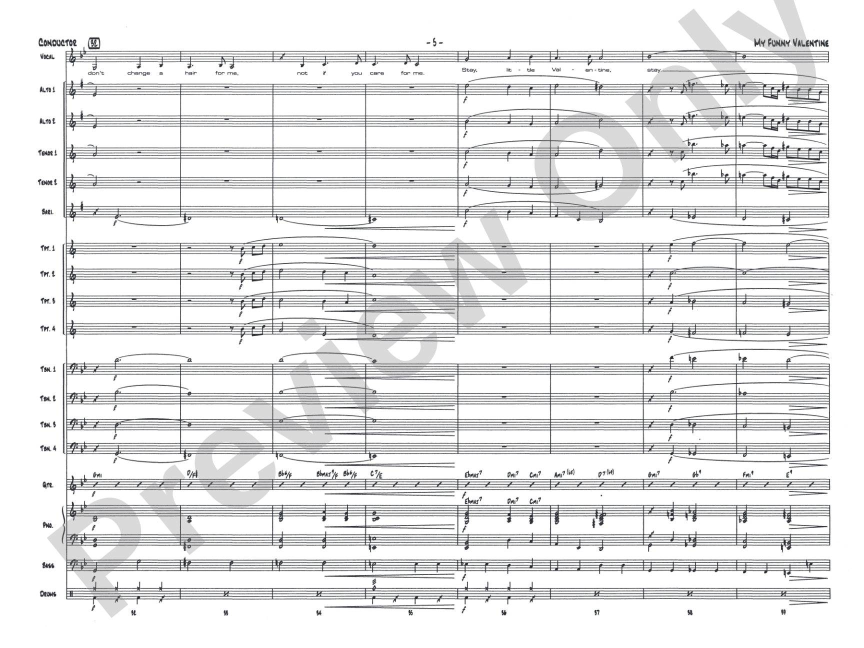 My Funny Valentine: Vocal Solo with Jazz Ensemble Conductor Score & Parts