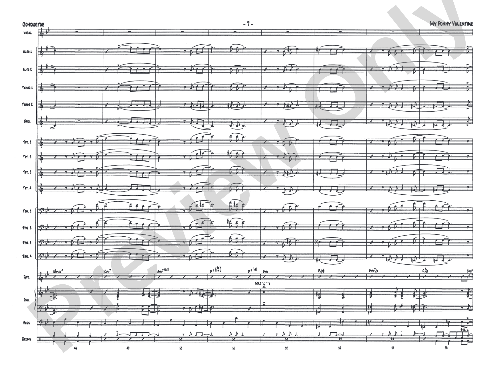 My Funny Valentine: Vocal Solo with Jazz Ensemble Conductor Score & Parts