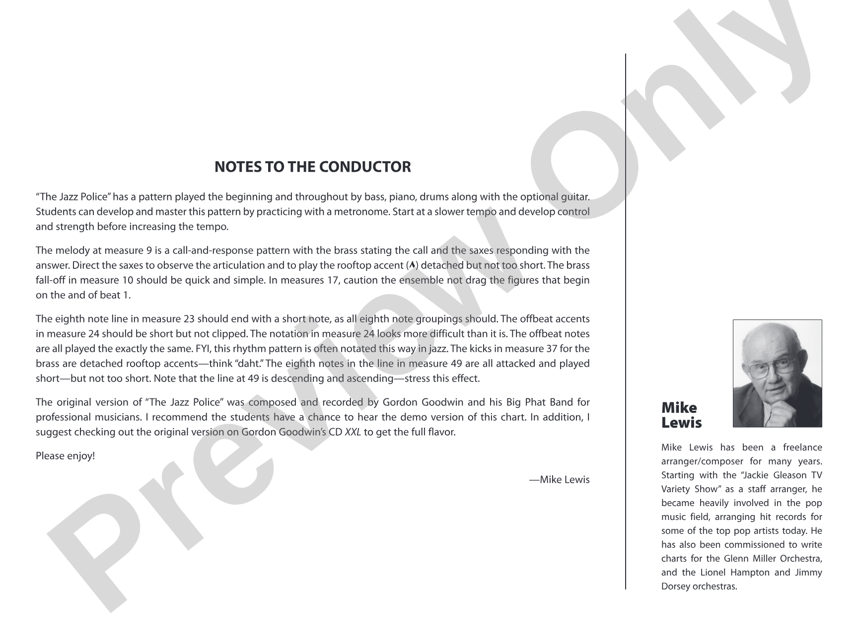 The Jazz Police: Jazz Ensemble Conductor Score & Parts