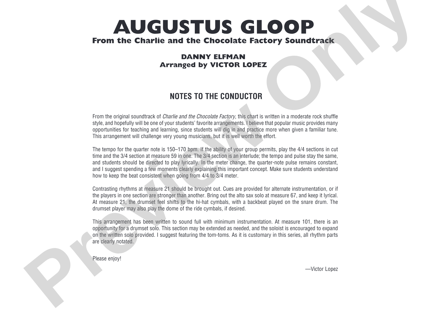 Augustus Gloop: Jazz Ensemble Conductor Score & Parts