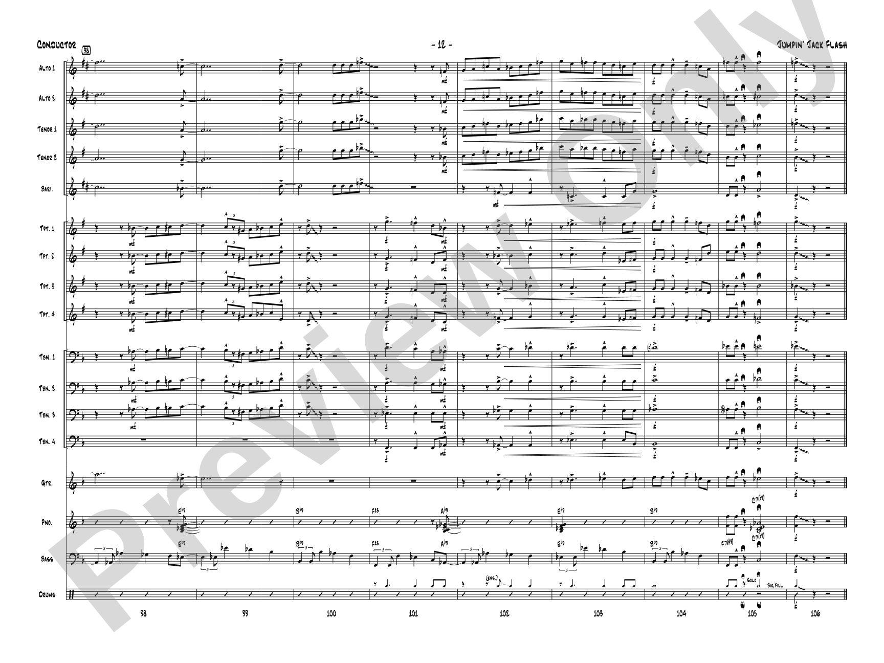 Jumpin' Jack Flash: Jazz Ensemble Conductor Score & Parts