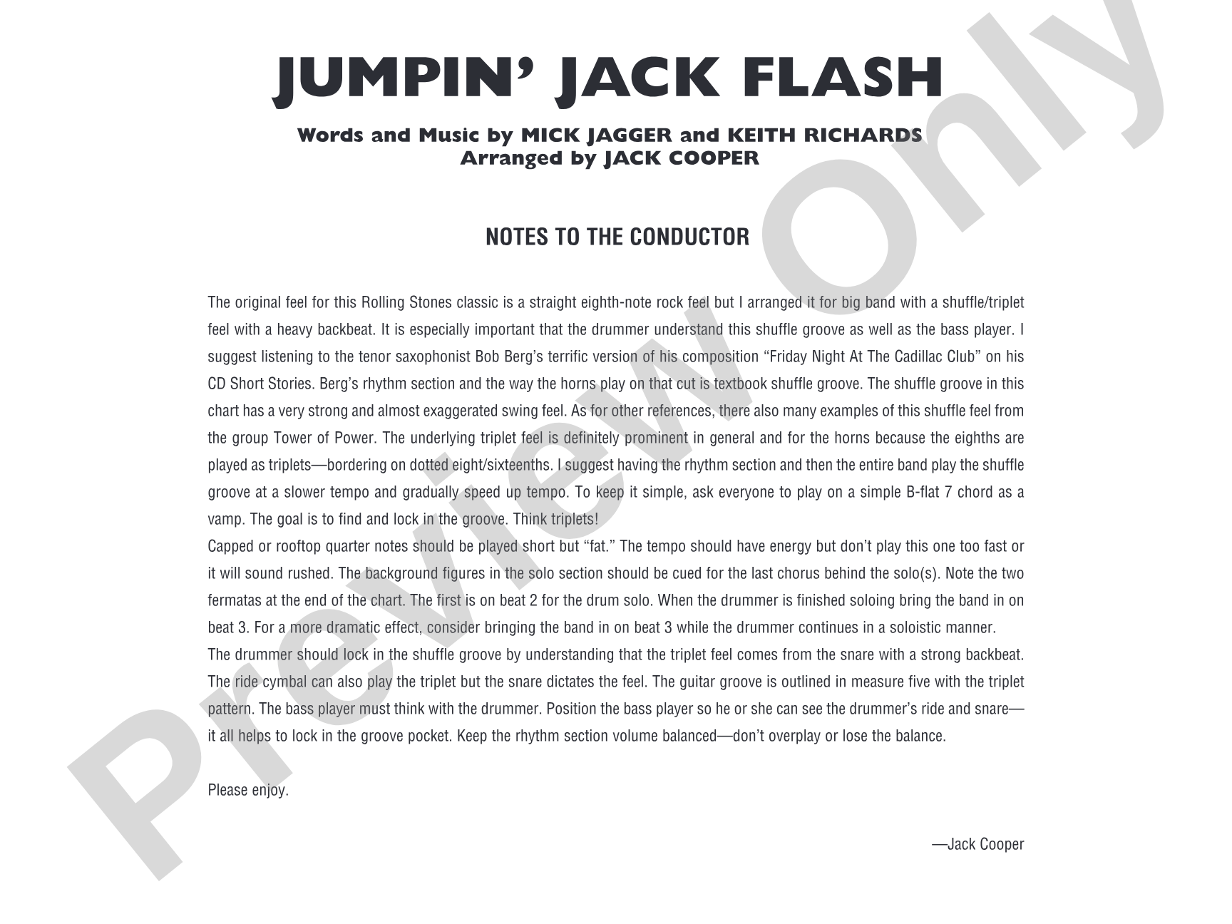 Jumpin' Jack Flash: Jazz Ensemble Conductor Score & Parts