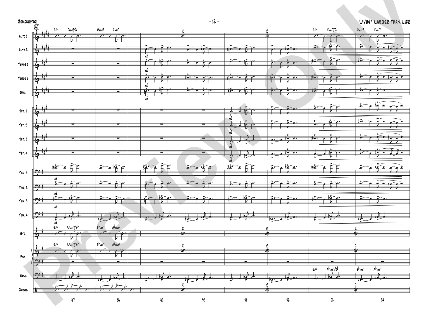Livin' Larger Than Life: Jazz Ensemble Conductor Score & Parts