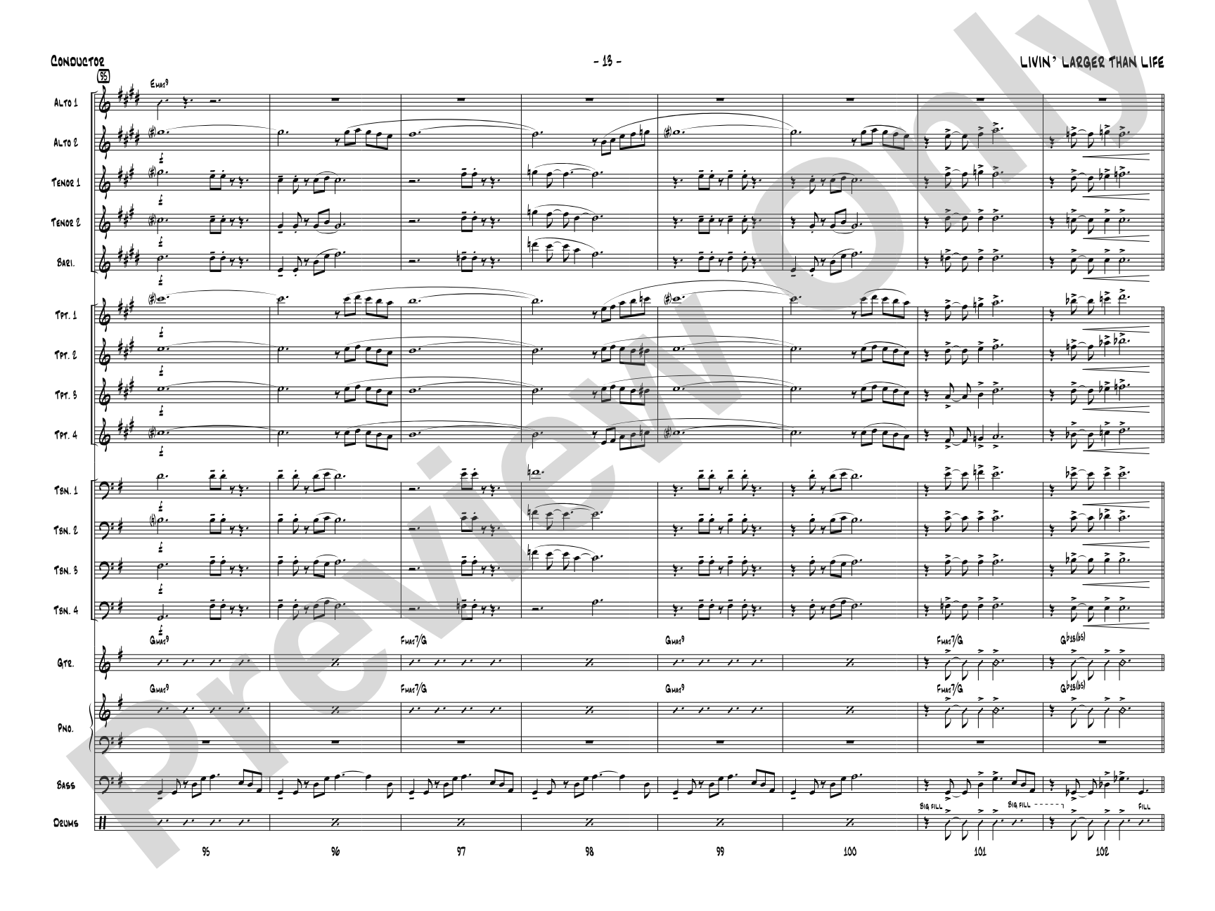 Livin' Larger Than Life: Jazz Ensemble Conductor Score & Parts