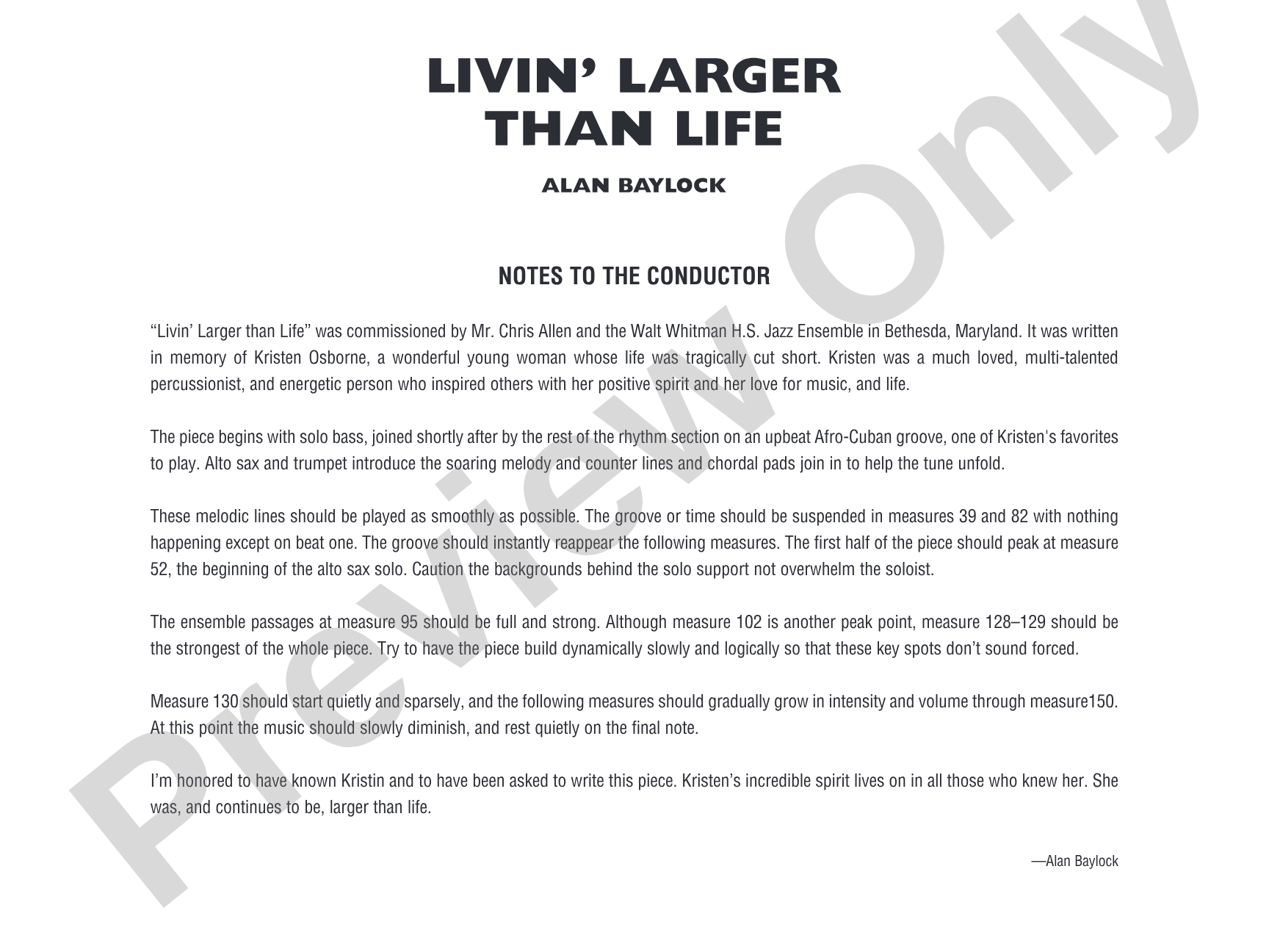 Livin' Larger Than Life: Jazz Ensemble Conductor Score & Parts