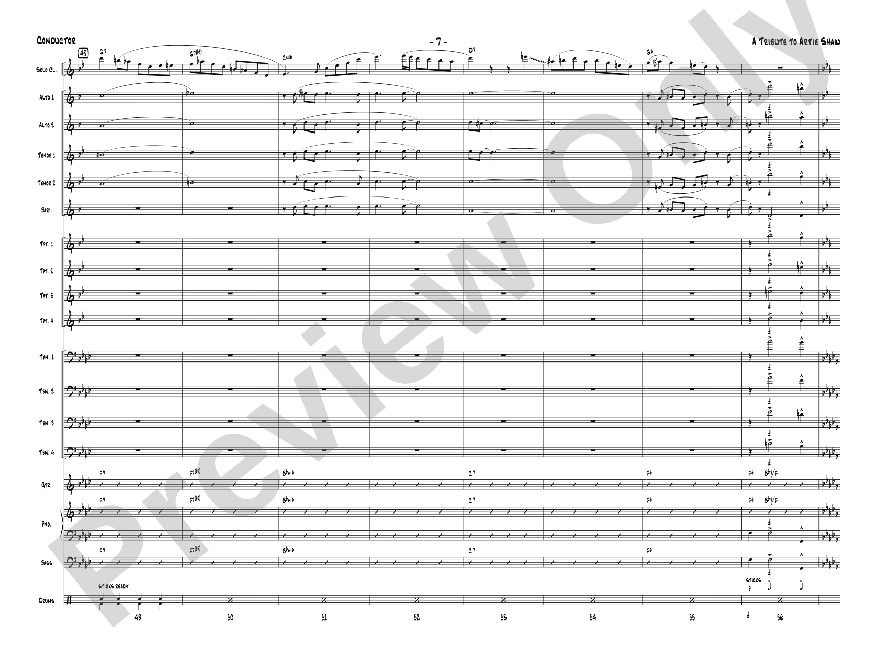 A Tribute to Artie Shaw: Jazz Ensemble Conductor Score & Parts