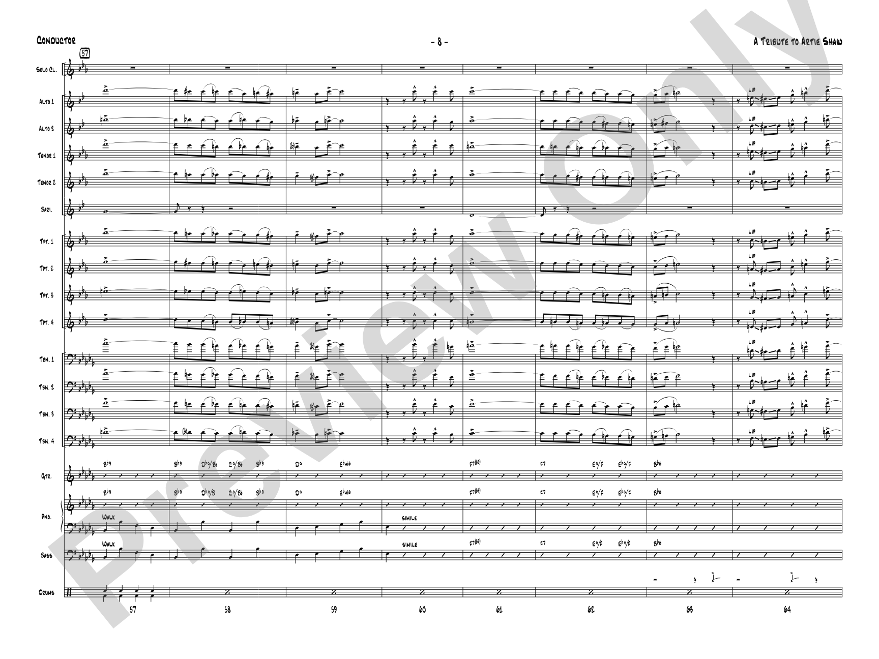 A Tribute to Artie Shaw: Jazz Ensemble Conductor Score & Parts