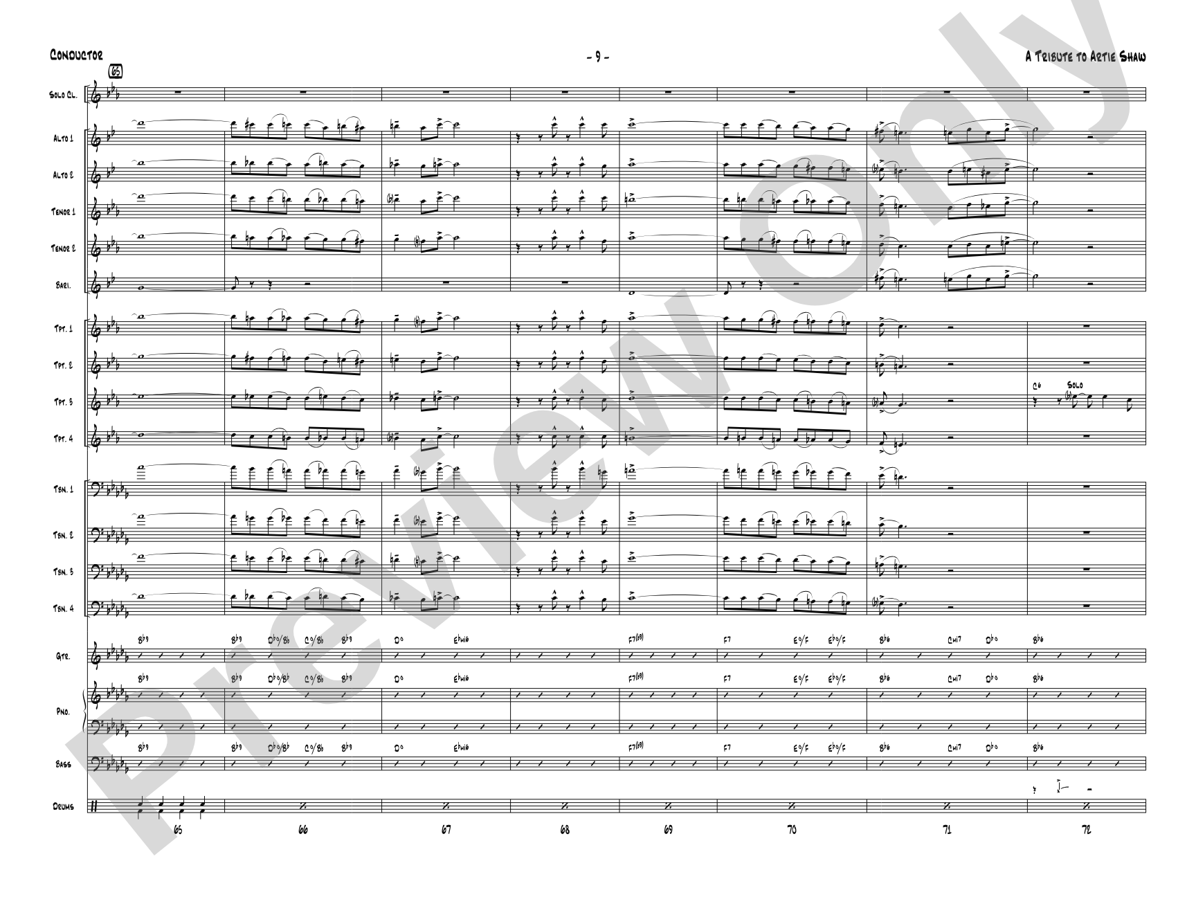 A Tribute to Artie Shaw: Jazz Ensemble Conductor Score & Parts
