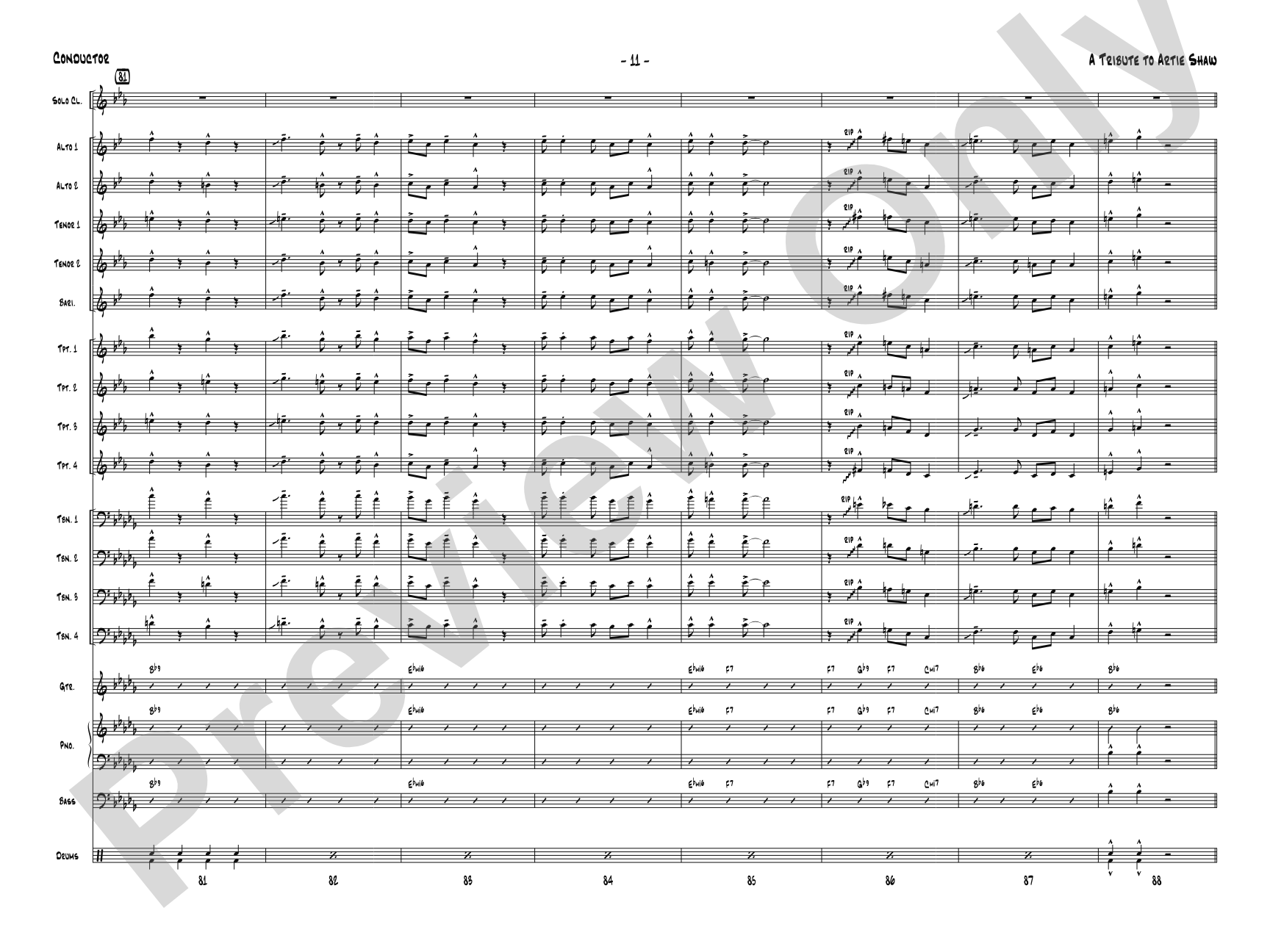 A Tribute to Artie Shaw: Jazz Ensemble Conductor Score & Parts