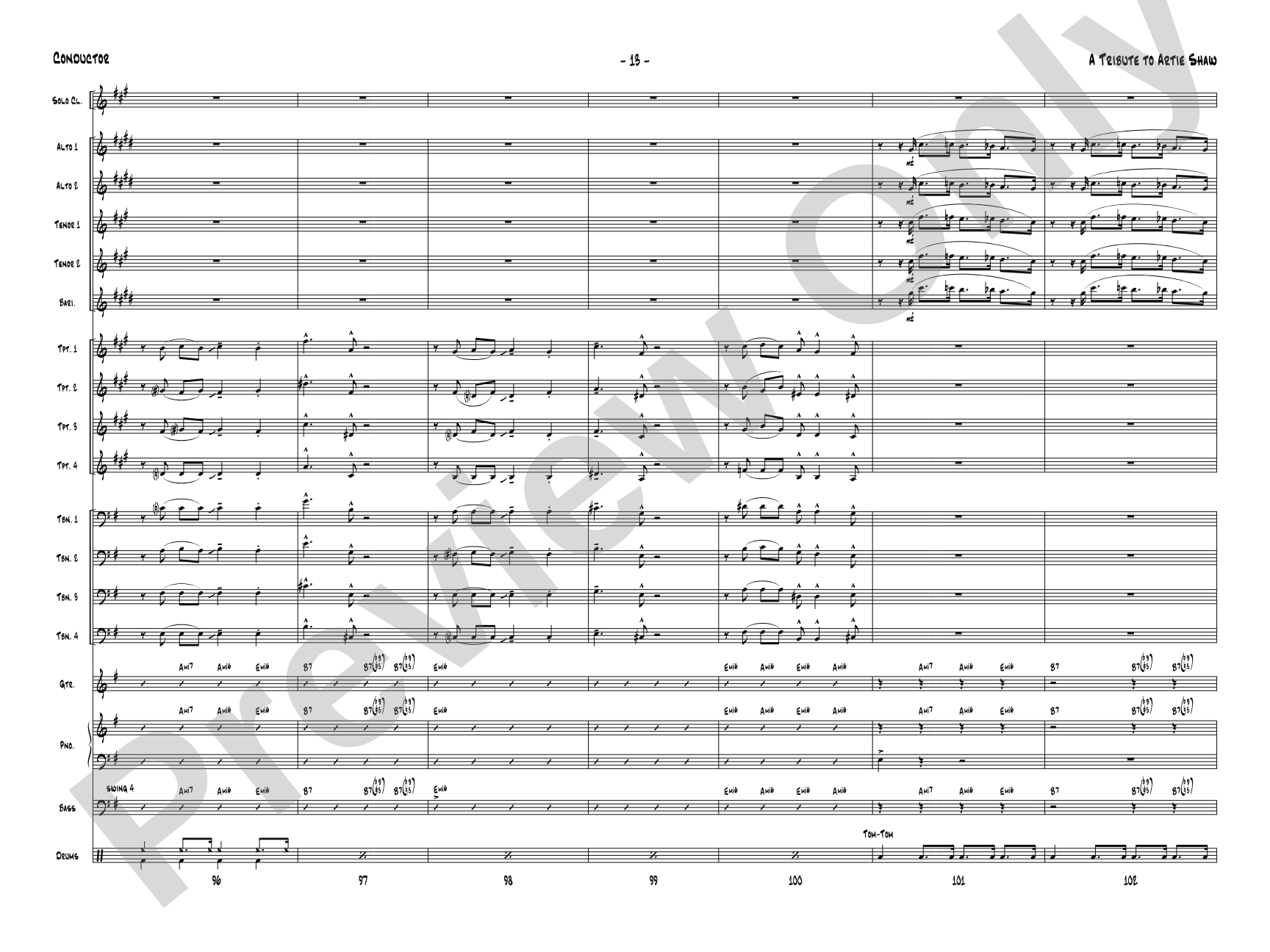 A Tribute to Artie Shaw: Jazz Ensemble Conductor Score & Parts