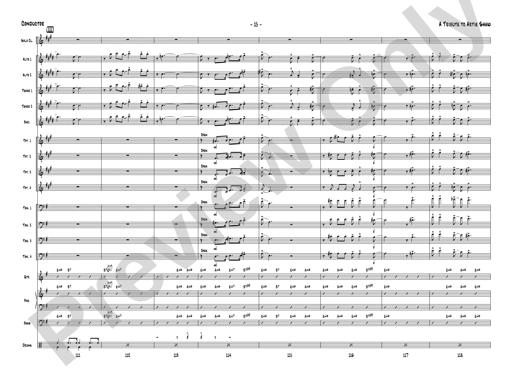 A Tribute to Artie Shaw: Jazz Ensemble Conductor Score & Parts