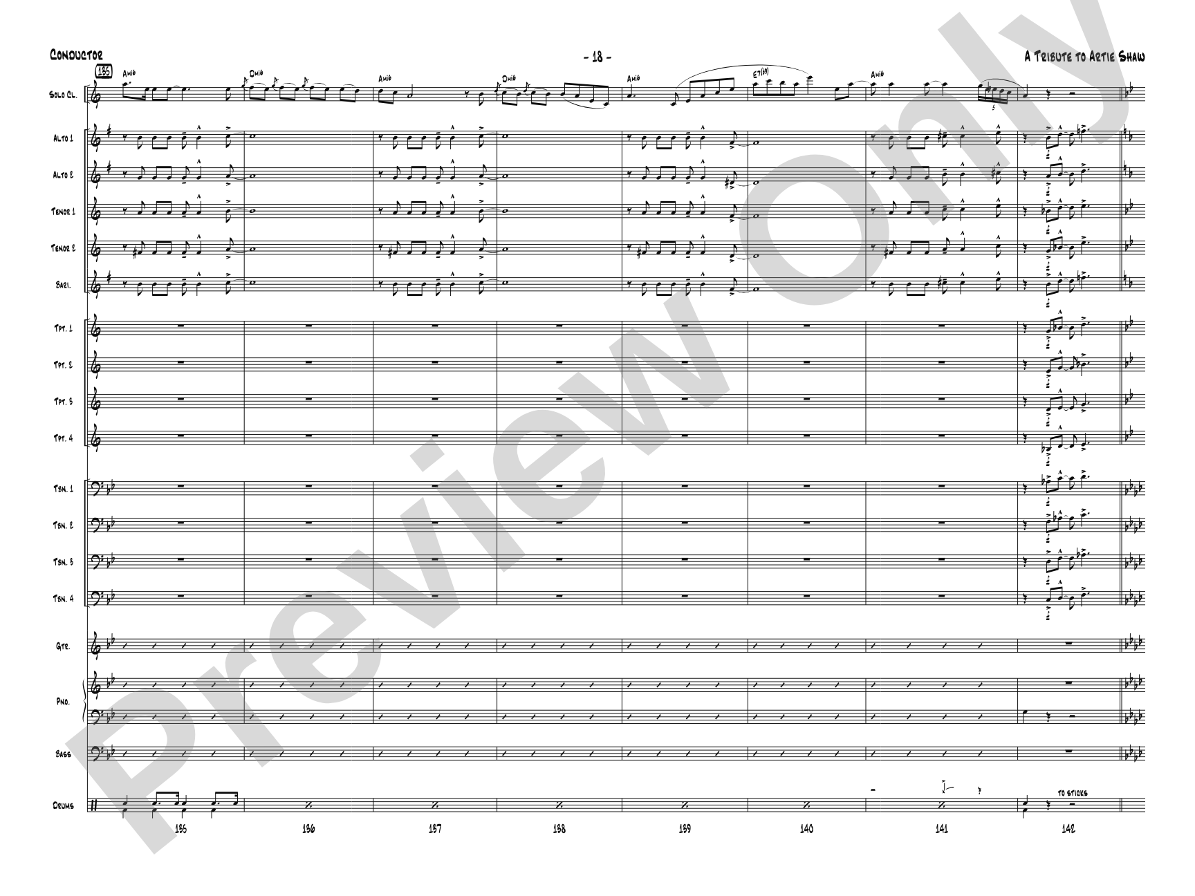 A Tribute to Artie Shaw: Jazz Ensemble Conductor Score & Parts