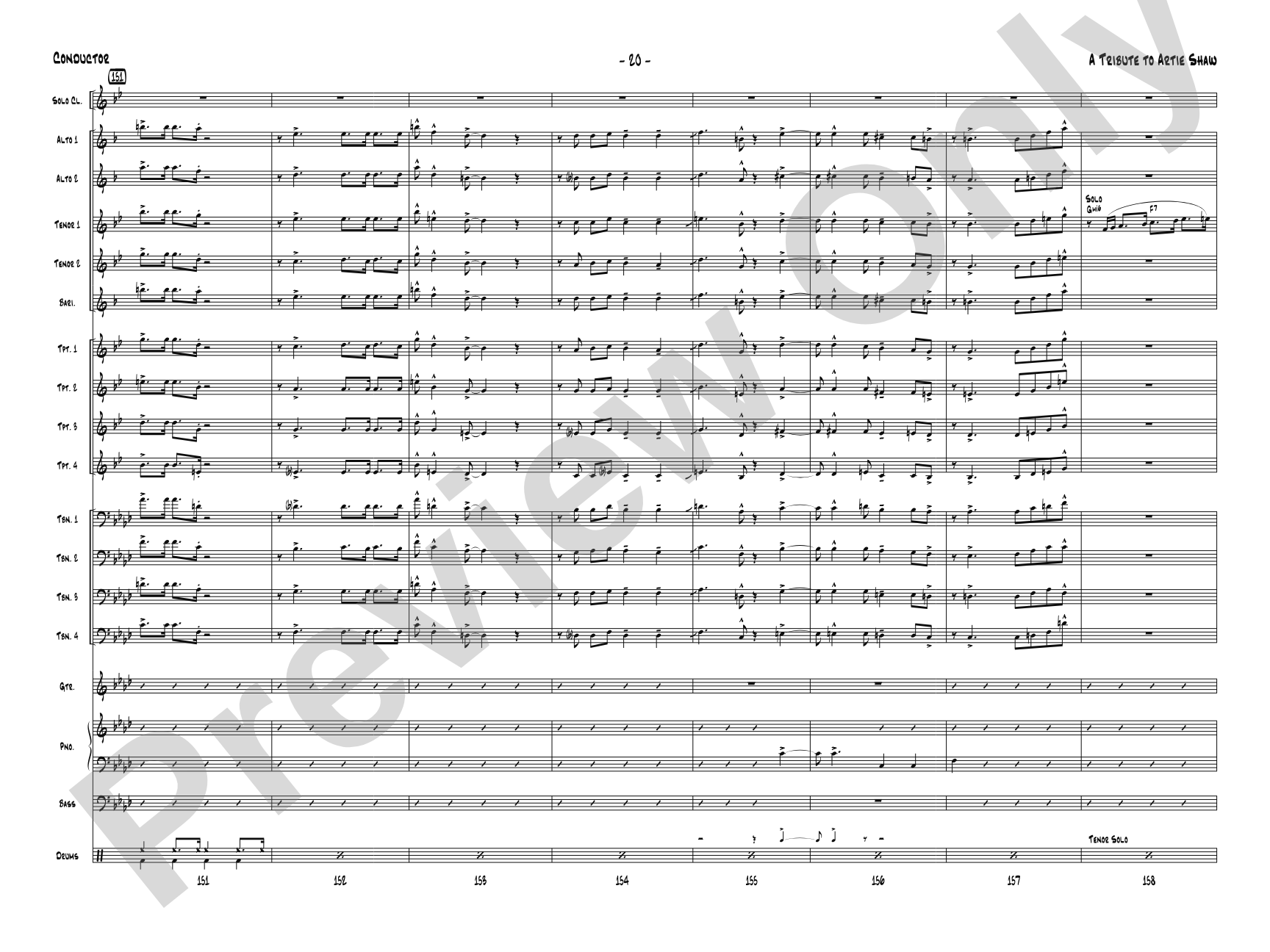 A Tribute to Artie Shaw: Jazz Ensemble Conductor Score & Parts