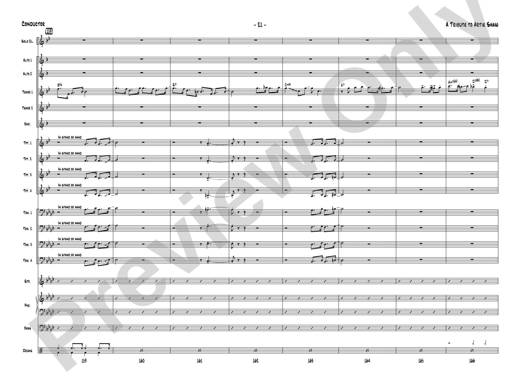 A Tribute to Artie Shaw: Jazz Ensemble Conductor Score & Parts