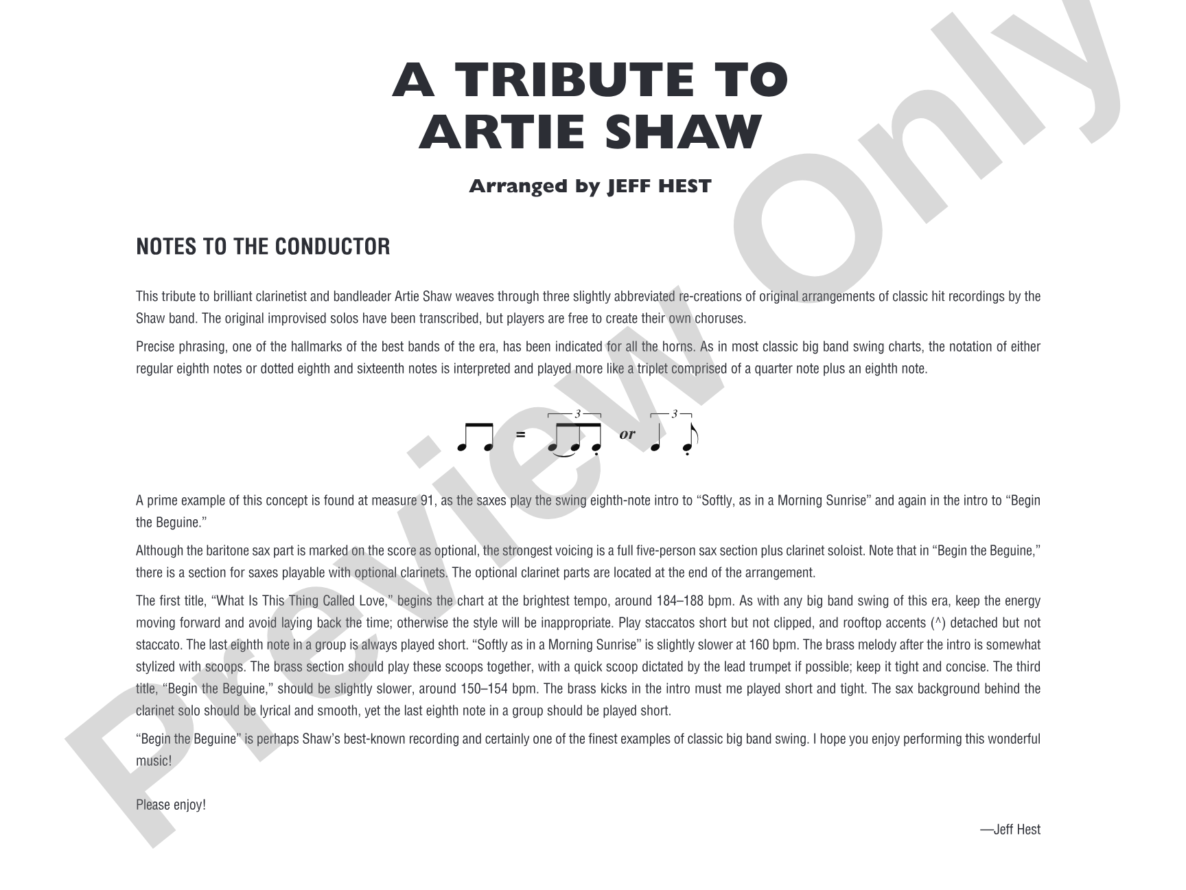 A Tribute to Artie Shaw: Jazz Ensemble Conductor Score & Parts