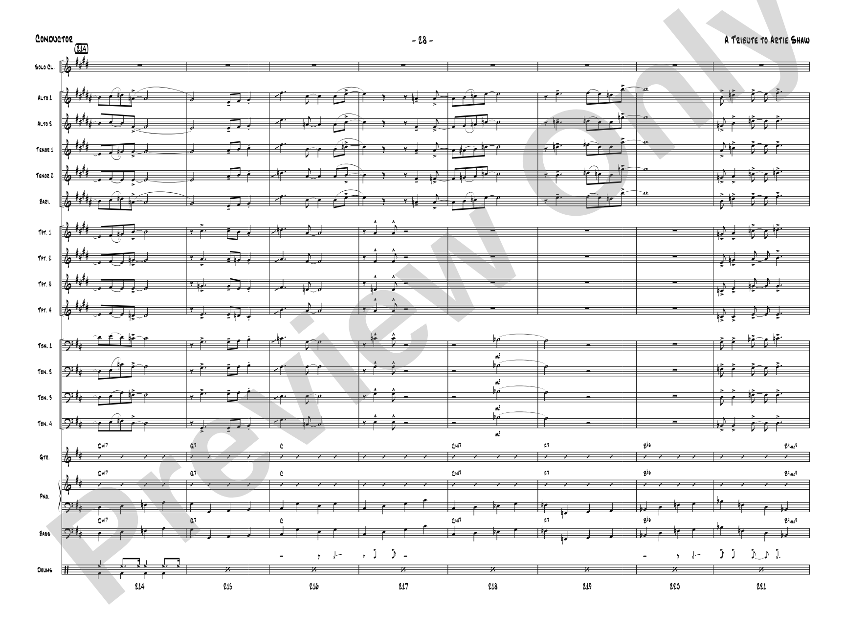 A Tribute to Artie Shaw: Jazz Ensemble Conductor Score & Parts