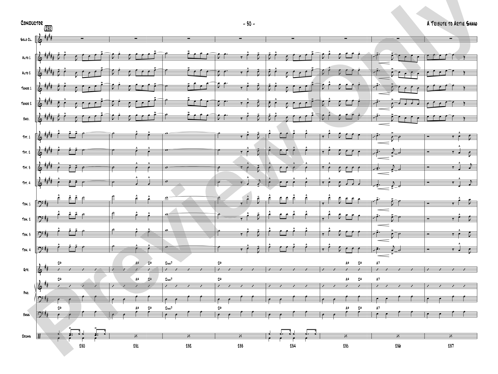 A Tribute to Artie Shaw: Jazz Ensemble Conductor Score & Parts