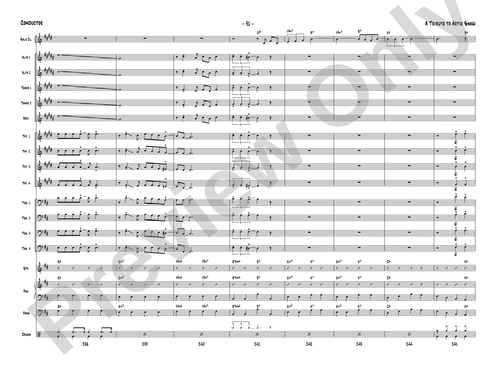 A Tribute to Artie Shaw: Jazz Ensemble Conductor Score & Parts