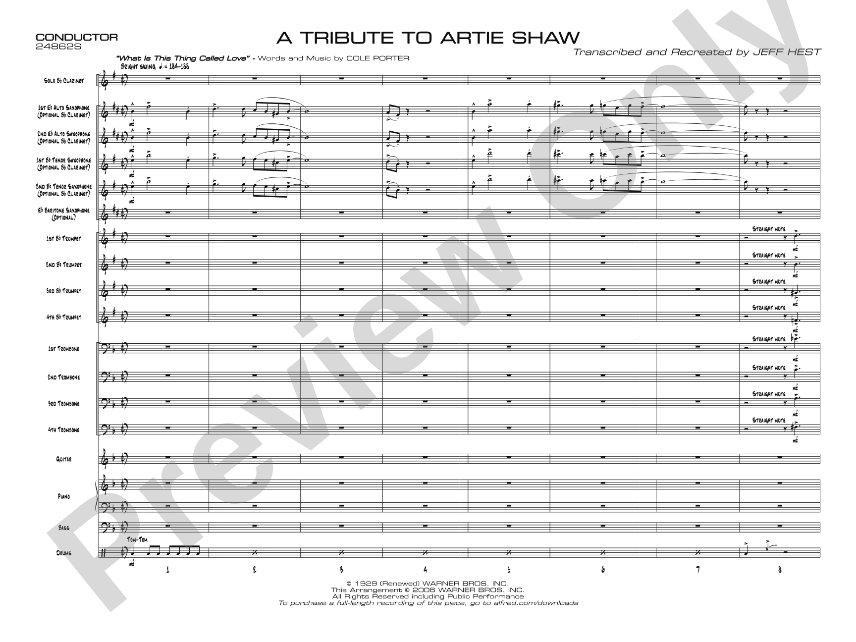 A Tribute to Artie Shaw: Jazz Ensemble Conductor Score & Parts
