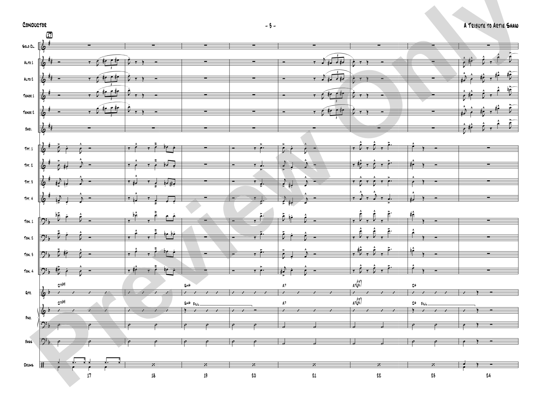 A Tribute to Artie Shaw: Jazz Ensemble Conductor Score & Parts