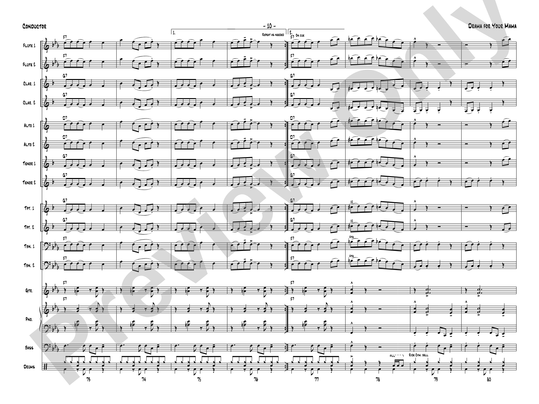 Drama for Your Mama: Jazz Ensemble Conductor Score & Parts